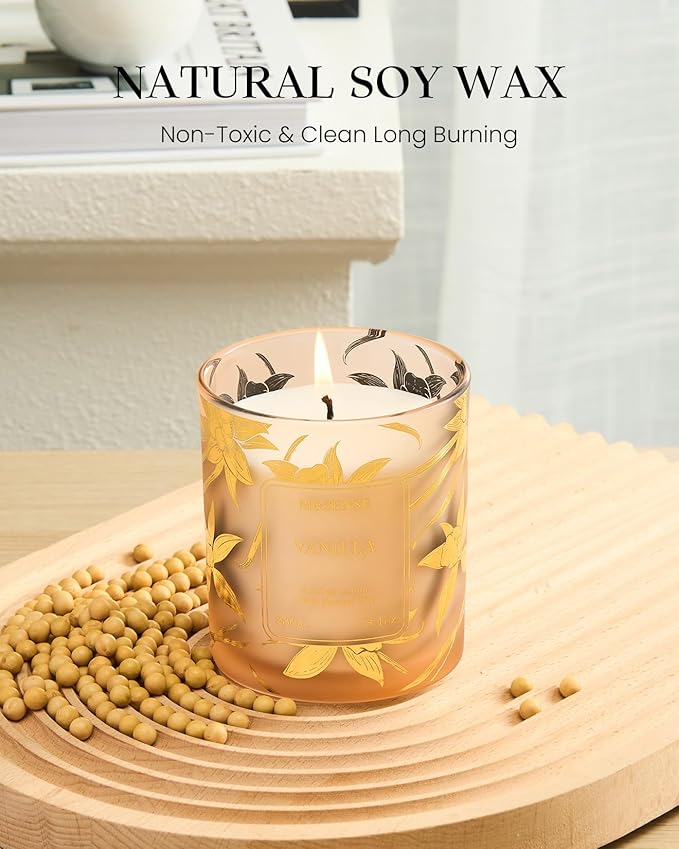 M&SENSE Vanilla Scented Vegan Soy Candles, Creamy Naturally Scented No Toxin, 8.1oz 42-Hour Long Burning, Cozy Winter Sleep & Relaxing Home Fragrance, Fancy Gift for Home Decor