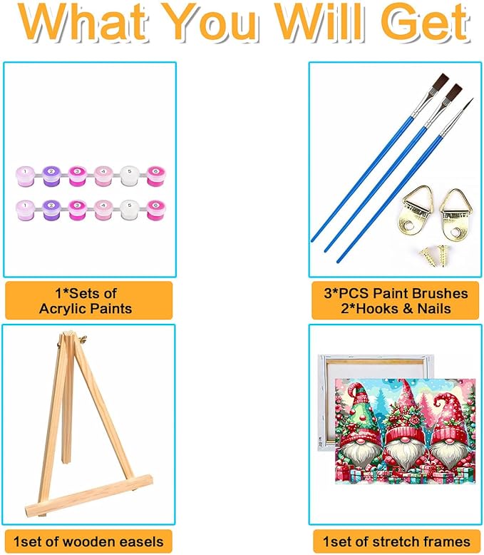 Meothan Framed Paint by Numbers Kits for Adults, Christmas Gnomes Paint by Number on Canvas with Easel for Home Wall Decor 11.8x15.7inch (30x40cm)