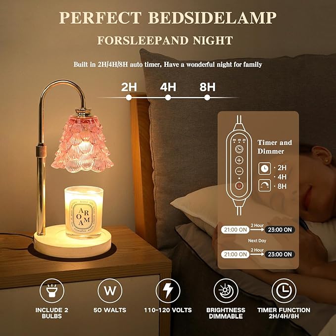 GEEZO Fragrance Candle Warmer Lamp，Electric Candle Warmer with Timer & Dimmer，Mom Christmas Birthday Gifts for Women, House Warming Gifts New Home Bedroom Decor