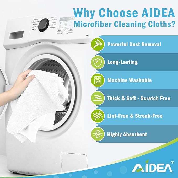 AIDEA Microfiber Cleaning Cloth White-50PK, Soft Microfiber Towels for Cars, Absorbent Cleaning Rags, Lint-Free Streak-Free Wash Cloths for House, Kitchen, Window,11.5"×11.5"