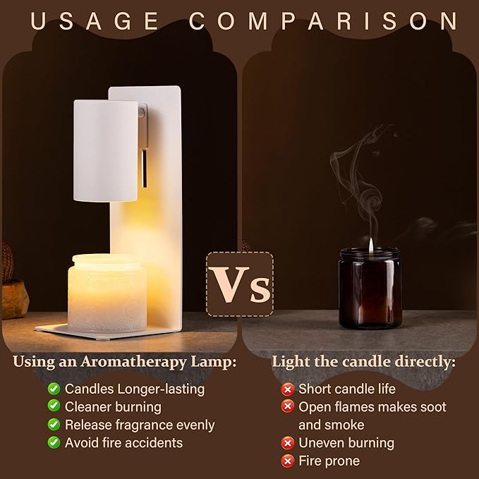 White Candle Warmer Lamp with Timer & Dimmable, Height Adjustable Flameless Candle Warmer for Jar Candles, 2 Bulbs Included, Gifts for Mom, House Warming New Home Bedroom Decor