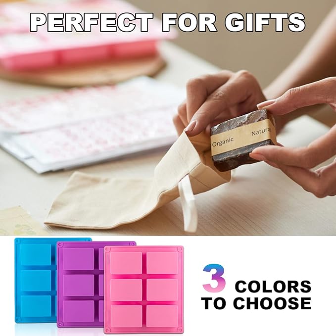 LERYKIN 2 Pack Silicone Soap Molds, 6 Cavities Rectangle Silicone Soap Molds, Great for Homemade Craft Soap Mold, Chocolate Mold, Cake Mold ＆ Ice Cube Tray - Just Pop Out（Pink）