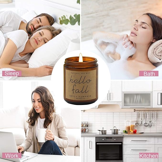 Fall Decorations for Home - Fall Candles, Gifts for Women, Natural Soy Wax Pumpkin Spice Scented Candles