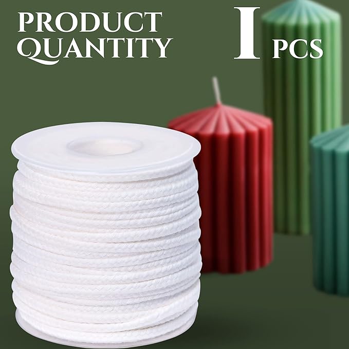 24 PLY Braided Candle Wick Spool White Woven Wicks Cord for Candle Making 200 Foot Lacing Roll for DIY Craft Cotton Cord