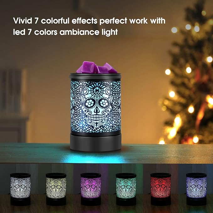 Enaroma Fragrance Wax Melts Warmer with 7 Colors LED Changing Light Scent Oil Candle Warmer for Home Office-Skull Timer