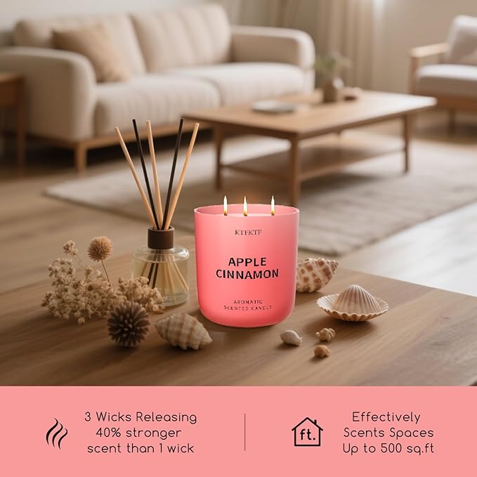 Apple Cinnamon Scented Candle for Home, 14.1oz 80 Hour Long Lasting Aromatherapy Candles for Stress Relief & Calm, Non-Toxic Essential Oil & Soy Wax | Cozy Spicy Fruity Fragrance