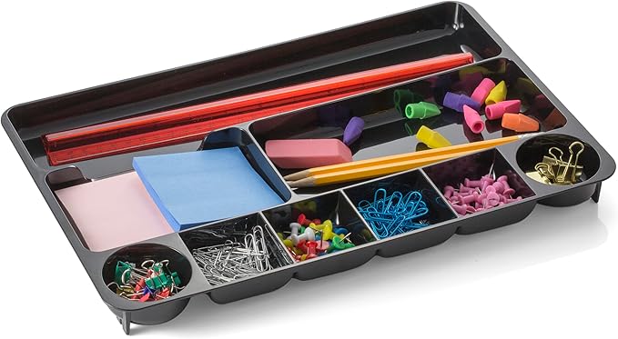 Officemate Recycled Plastic Desk Drawer Organizer, Nine Compartments, 14 X 9 X 1.13, Black (Pack of 6)
