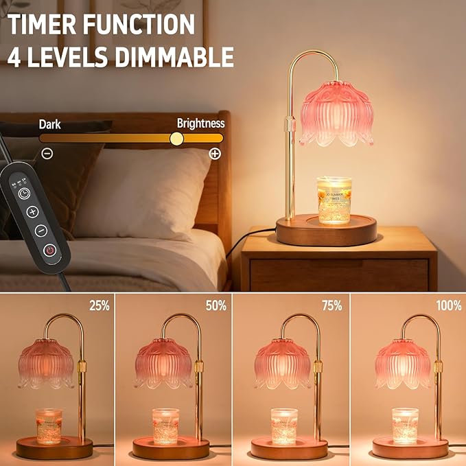 Candle Warmer lamp with Timer Dimmer,Electric Candle Warmer, Vintage Flower Lotus lamp,Compatible with Various Candles, Gifts for Mom Women,Candle Lamp for Bedroom Home Decor (Pink-01)