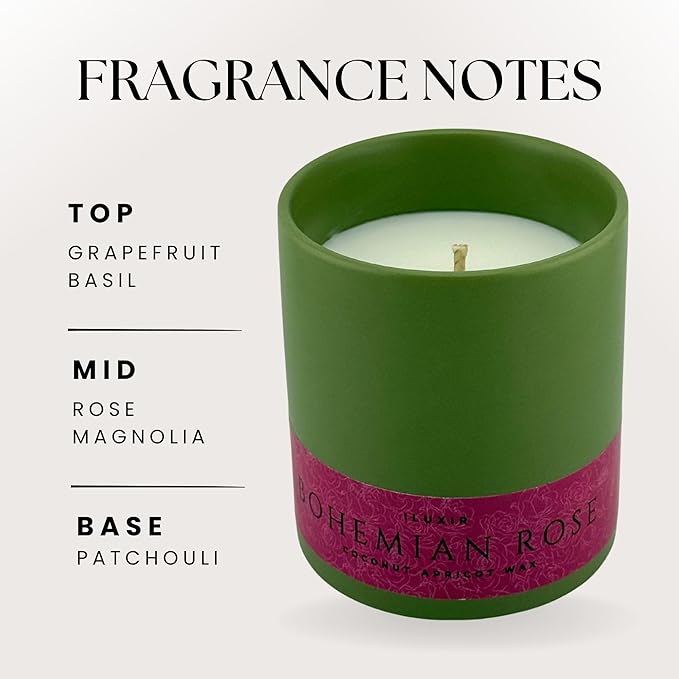 Bohemian Rose Scented Candle - Fresh Rose Magnolia Patchouli - Natural Coconut Wax - Long-Lasting Eco-Friendly Non-Toxic Aroma for Home Office Relaxation Gifting Décor (13 oz. with Bamboo Lid)