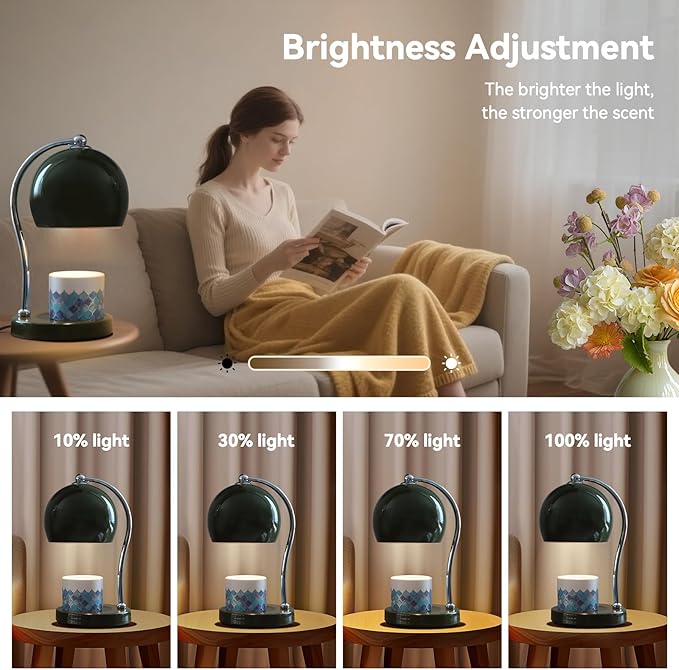 Ceramic Candle Warmer Lamp with Timer Dimmer Fit for Candle Jars, Modern Design with 2 Bulbs, House Warming Gifts, New Home Decor, Mother's Day, Birthday Gifts (Green)