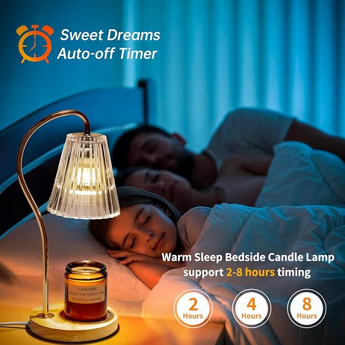 Elenhome Candle Warmer Lamp, Modern-Glass Candle Lamp Warmer with Timer & Dimmer, Electric Candle Warmer Lamp for Jar Candles, Wax Melter Warmer Lamps for Home Decor Gifts, with 2 Bulbs (Clear)