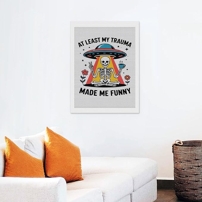 KIVJMSIDJA Skull Skeleton “At Least My Trauma Made Me Funny” Diamond Art Kits for Adults for Beginners, 5D Full Diamond Art Paint 12"x16"