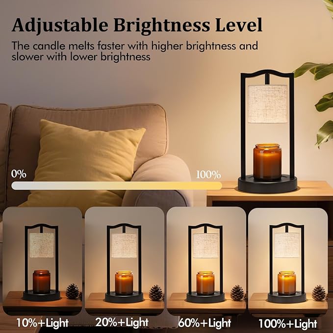 GyroVu Candle Warmer Lamp with Timer, 3-Level Dimmable Electric Candle Lamp with Linen Shade, 50W Wax Melt Warmer for Scented Wax, Gift for Women,Mom,House Warming & Home Decor
