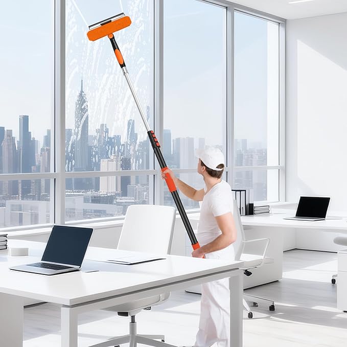 26FT Telescoping Window Squeegee Kit | 2-in-1 Professional Window Washer & Microfiber Scrubber with Extension Pole | High Reach Cleaning Tool for Outdoor, Indoor Windows & Glass