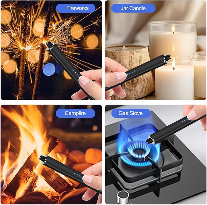 Electric Candle Lighter Rechargeable Windproof Flameless Gifts for Men Husband Dad Dual Arc Stocking Stuffers for Men Him Women Camping Kitchen USB Lighters with Safety Lock Valentines