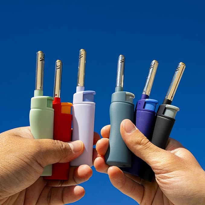 MK Candle Lighter, Butane Refillable Wind-Resistant Flame, 4-Pack for BBQ, Camping, Outdoor Use (NBR-6PC)