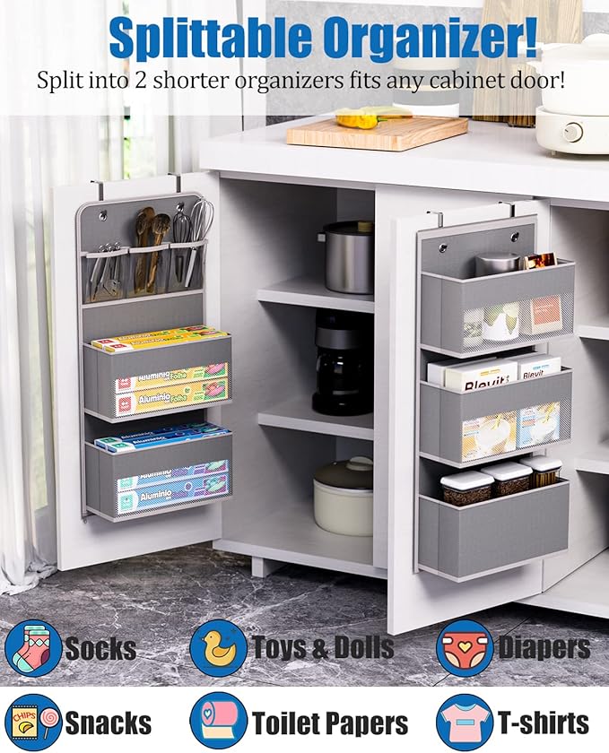 6 Shelf Camper Storage, RV Bathroom Organizer, Grey (Over Door Organizer, Wall Mount Back of Door Hanging Organizers for Toy Diaper Bedroom Closet)
