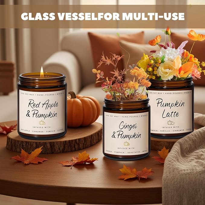 Auelife Scented Candles - Pumpkin Candle Set of 6 | Ginger, Apple, Cake, Caramel, Latte & Spiced Pumpkin Soy Candles | Holiday Candle for Home Décor & Gifts for Women, Cozy Holiday Aromatherapy