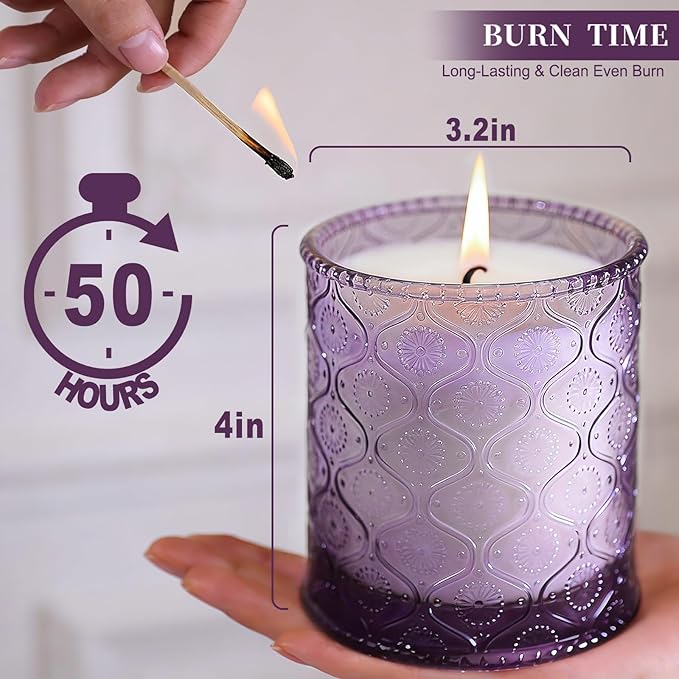 Lilac Scented Candles for Home, Spring Gifts Natural Soy Wax Aromatherapy Candle for Women, Lilac Flowers Spring Candles Purple Candle Jar for Bedroom Bath Warming Gifts