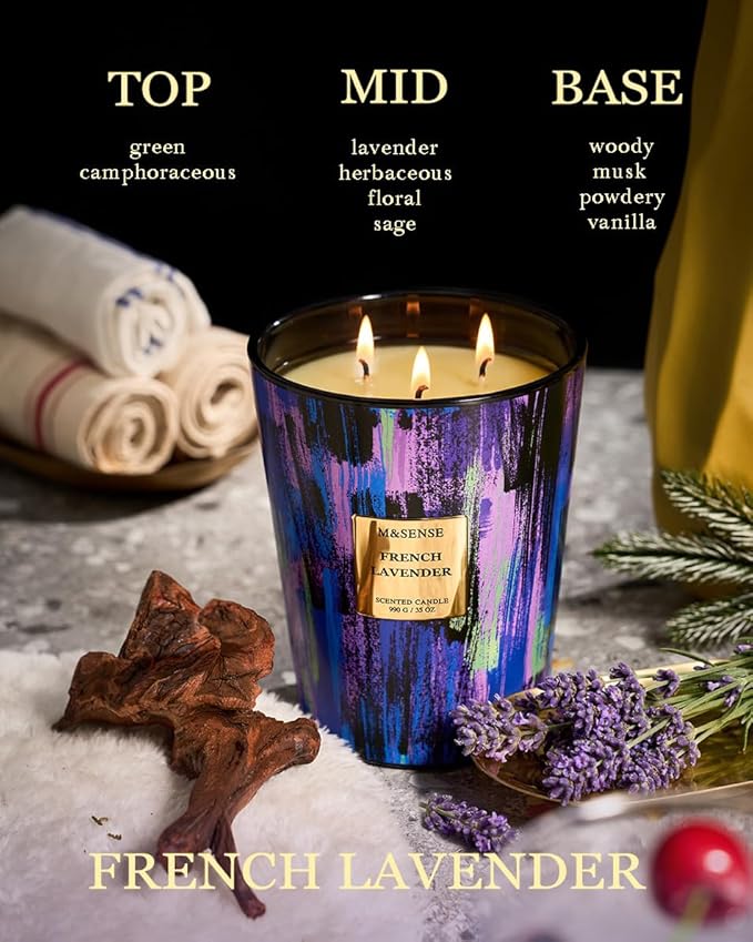M&SENSE Wild Lavender Scented Candle, 150 Hours Long Lasting 35oz Large Jar Candle, Natural Soy Wax Non-Toxic, Aromatherapy Sleeping Yoga Self-Care Decor, Spring Housewarming Gifts for Women Men