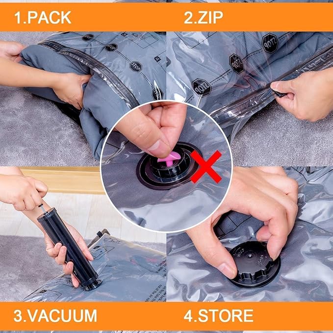 GONGSHI Vacuum Storage Bags, Space Saver Bags for Clothing,Blankets,Comforters, Pillows, Clothes,Travel,10 Small-EPUMP