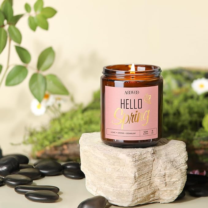 AOOVOO Hello Spring Candles - 9 oz Lilac Scented Candles, Aromatherapy Candle, Soy Candle for Home Scented