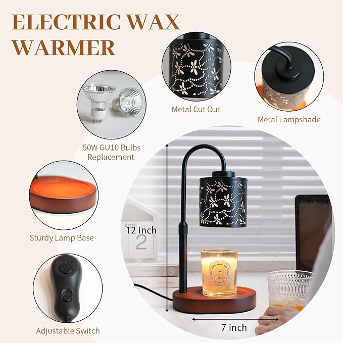 LIFFY Candle Warmer Lamp Room Decor - Dragonfly Gifts for Women - Candle Warmer Lamp with Timer & 2 Bulbs Replacement, Birthday Gifts, House Warming Christmas Home Decor, Wax Melt for Scented Wax