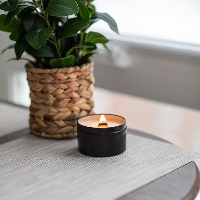 Anchored Northwest - Date Night Travel Tin Candle, 6oz BlackMetal Tin, American Cedar Wood Wick, Hand Poured, Essential Oil Blend 100% Soy Wax, 35+ Hour Burn