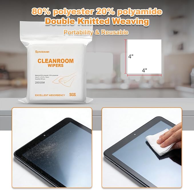 Microfiber Wipes 4"x4"(400 Pcs,Class 100, 200GSM) Superfine Lint Free Cloths Cleaning and Drying Cloths Reusable Ultra Absorbent for All Surface Types