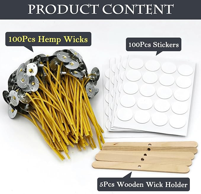 10cm Hemp Candle Wicks 100Pcs, Hemp Braided Wick for Handamde Candle Making, Pre-Waxed with Beeswax
