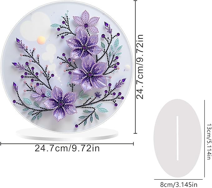 ARTopet DIY Diamond Desktop Ornament PET Irregular Shape Special Shaped Crystal Double Sided Pattern Single Sided Diamond Art Painting Tabletop Home Ornaments Decor (Purple Flowers02)