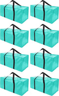 Extra Large Moving Bags with Zippers & Carrying Handles, Heavy-Duty Storage Tote for Space Saving Moving Storage, Fold Flat, Alternative to Box and Bin - 8 Pack, 40 Gal, Aquamarine