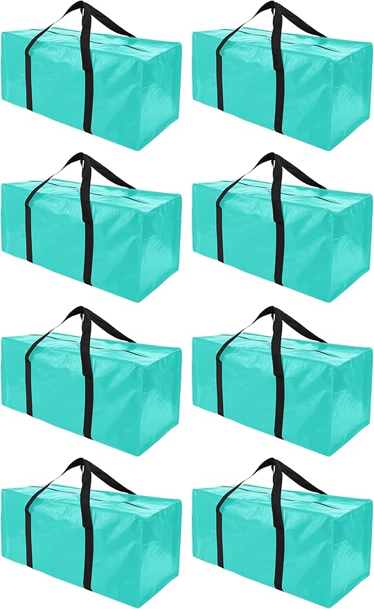PANDA JOYS 8 Pack Extra Large Moving Bags with Zippers & Carrying Handles, Heavy-Duty Storage Tote for Space Saving Moving Storage, Fold Flat, Alternative to Box and Bin,Aquamarine