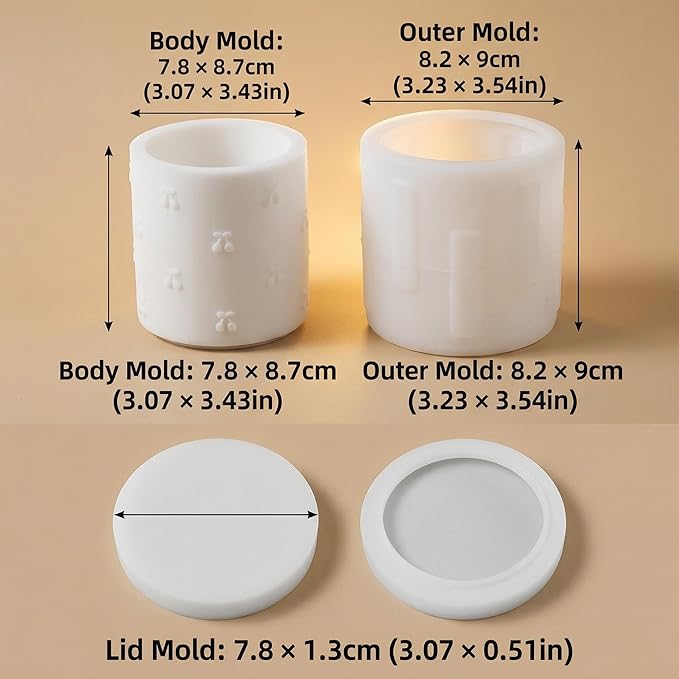 3D Cherry Emboss Lidded Cylinder Silicone Mold, Candle Holder Storage Jar Mold for DIY Candle, Plaster Ornament, Minimalist Home Decor & Craft Making