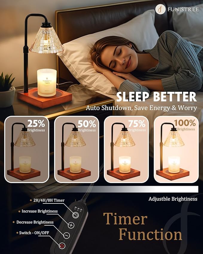 Funistree Vintage Candle Warmer Lamp with Timer Dimmer, Adjustable Height, Mothers Day Birthday Gifts for Women Mom, Valentines White Candle Lamp Warmer, Wax Warmer Lamp for Jar Candles with 2 Bulbs