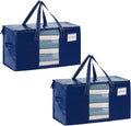 VENO 2 Pack Heavy Duty Moving Bags, Clothes and Comforter Storage Bags with Clear Window, College Dorm Essentials Packing Supplies, Foldable Boxes Alternative (Blue, 2 Pack)