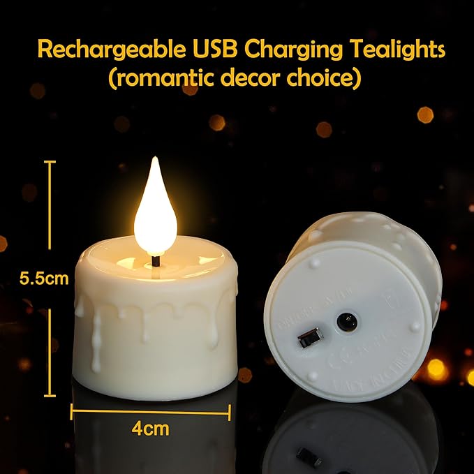 Rechargeable Tea Lights with Remote and Timer, 6pcs Flameless Candles LED Flickering with Charging Base and USB Cable, Electric Votive Tealights Warm White