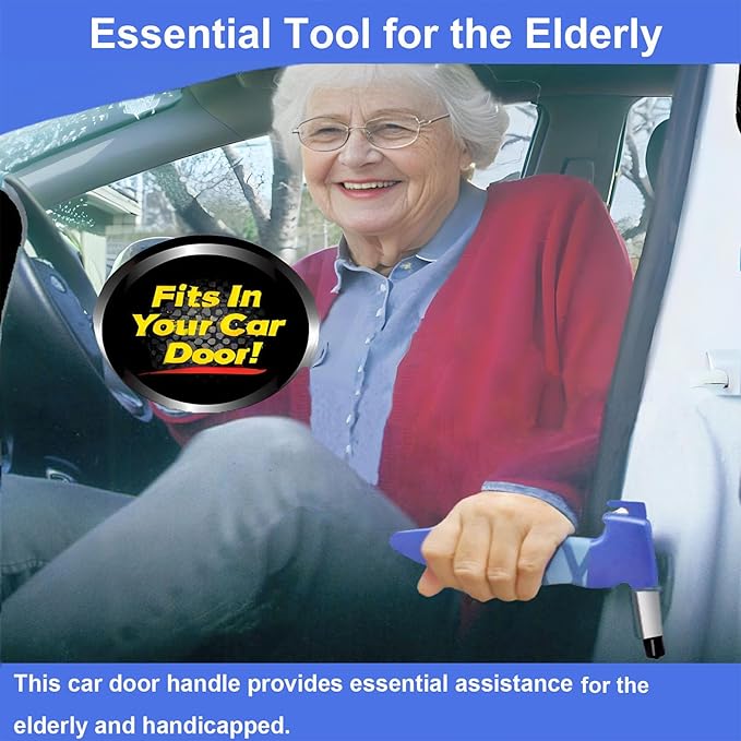 Car Door Handle for Elderly, 3-in-1 Multifunctional Handle Assist, Ultra Grip Mobility Handle for Car, Portable Vehicle Support Door Assist Bar, Max Load 500 Lbs, Anti-Slip Design, Blue