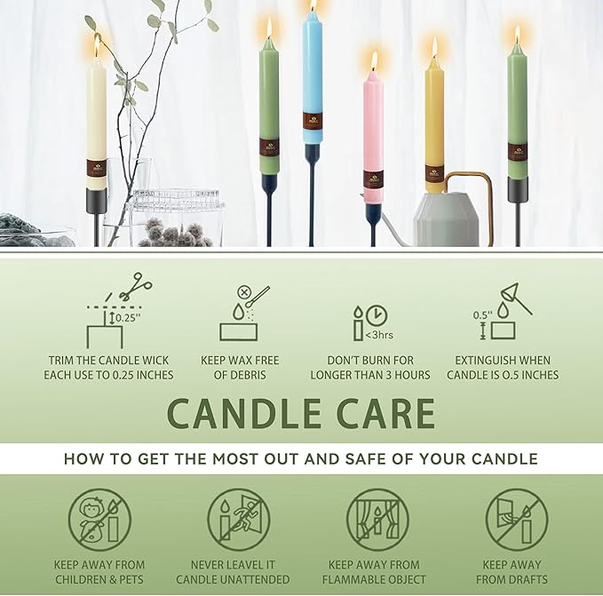 Green Taper Candles 9 inch - 4 Pack Fat Candle Taper Candles Dripless, Smokeless, Unscented Tall Candlesticks - Perfect for Home Decor, Weddings, and Special Occasions