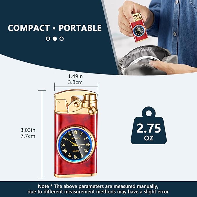 GADATOP Electric Windproof Lighter - USB Rechargeable Flameless Double Arc Plasma Lighter with Luminous Real Watch dial LED (Grain Wood red)