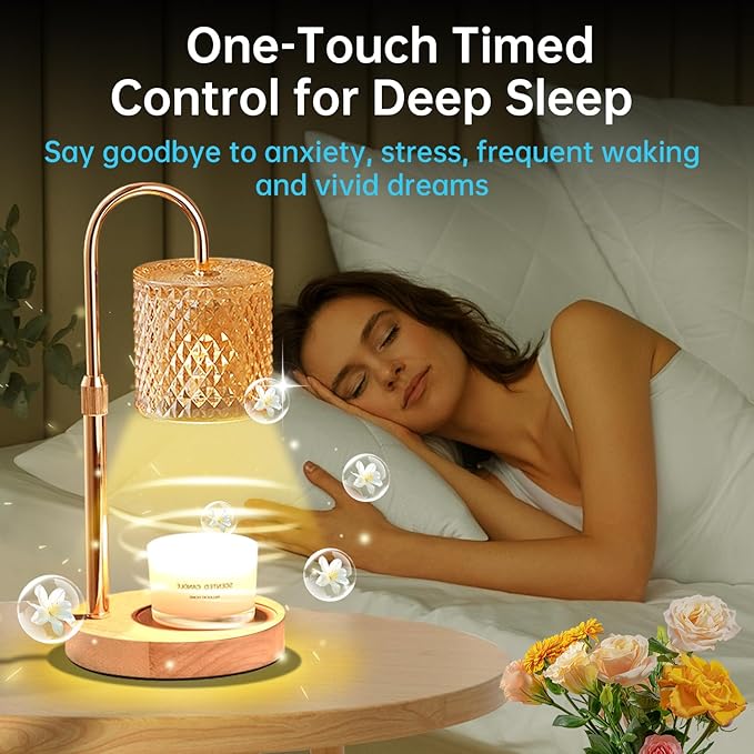 Candle Warmer Lamp with Timer Dimmable, Adjustable Height, House Warming Gifts New Home Decor, Mothers Day Birthday Gifts for Mom Women, Bedroom Decor with 2 Bulbs (Modern Geometric)