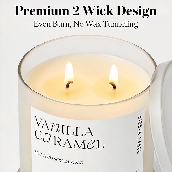 Vanilla Caramel Scented Candle, 13oz Natural Soy Wax Non Toxic, 2 Wick Large Aromatherapy Candles for Home Scented, 75hours Clean Burn,Long Lasting Big Jar Candles for Women,Stress Relief & Relaxation
