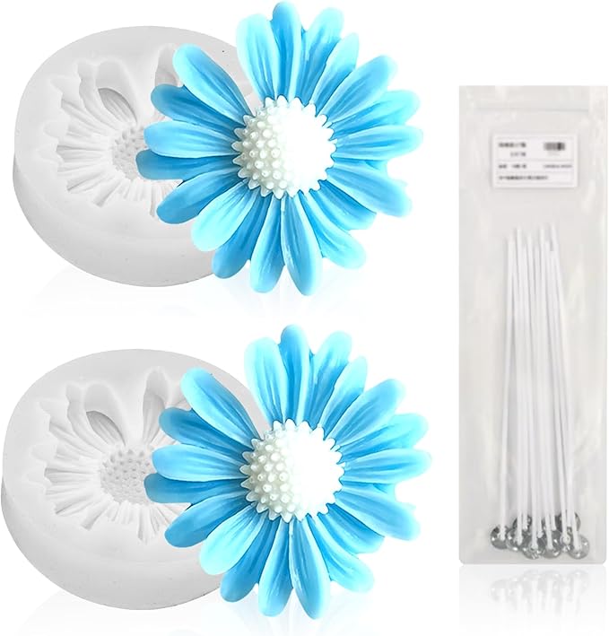 2Pcs Daisy Silicone Candle Flower Wax Mold Silicone for Candles Resin Making Molds Moldes De Silicona para Hacer Velas Artesanales De Silicona,for Making Mothers Day Gifts for Mom Daughter