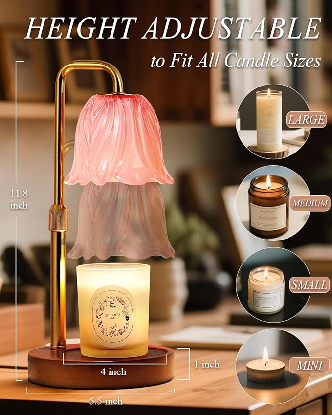 Funslive Flower Candle Warmer Lamp with Timer Dimmable, Candle Warming Light Height Adjustable, Birthday Gifts for Women, Candles Warmer Light for Jar Candles, House Warming Gifts New Home Decor