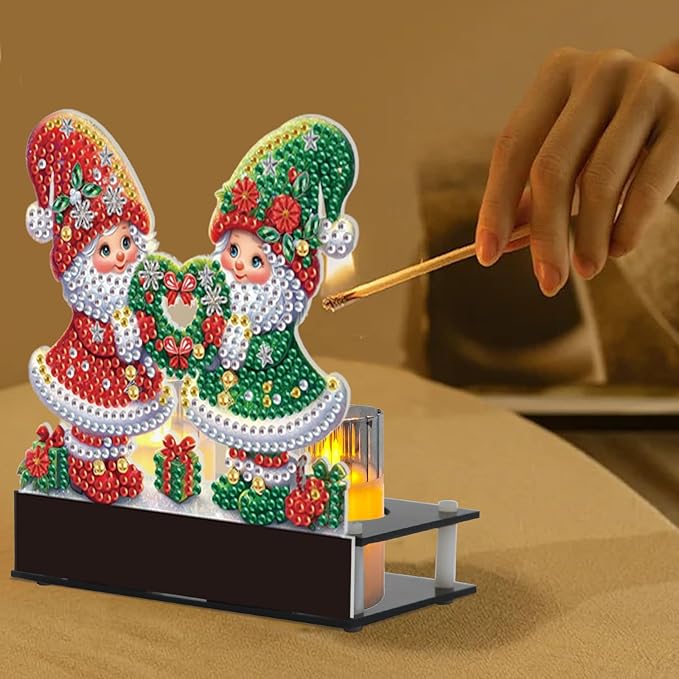TDFERAN Diamond Art Kits for Adults Candlestick Holders Christmas 12x11cm Diamond Painting Candle Holder Candle Sticks Holder Decor for Pillar Candles for Halloween Decorations Santa Claus