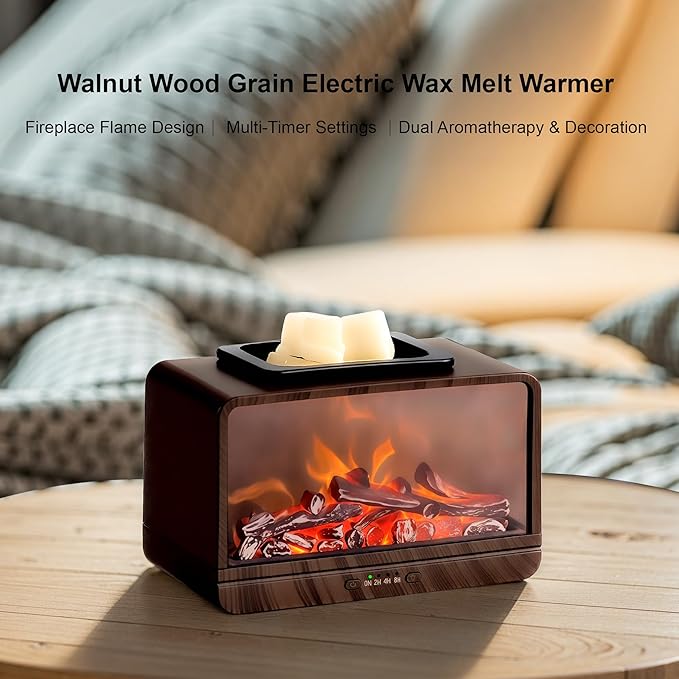 MeplLivs Electric Wax Melt Warmer Dynamic Flame Fireplace PTC Heating Plate Monochromatic Wax Burner Fragrance Wax Warmer for Home Office Gifts & Decor£¨Wood Grain£©