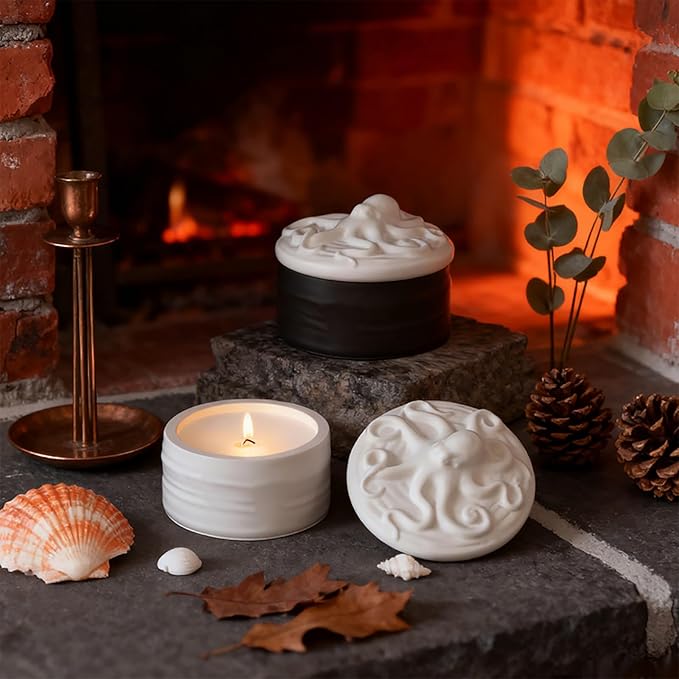Octopus Jar Silicone Mold with Lid for DIY Aromatherapy Candle, Resin Epoxy Storage Container, Cement Plaster Craft - Cylinder Trinket Box, Handmade Gift Craft Kit with Cylinder Box Mold
