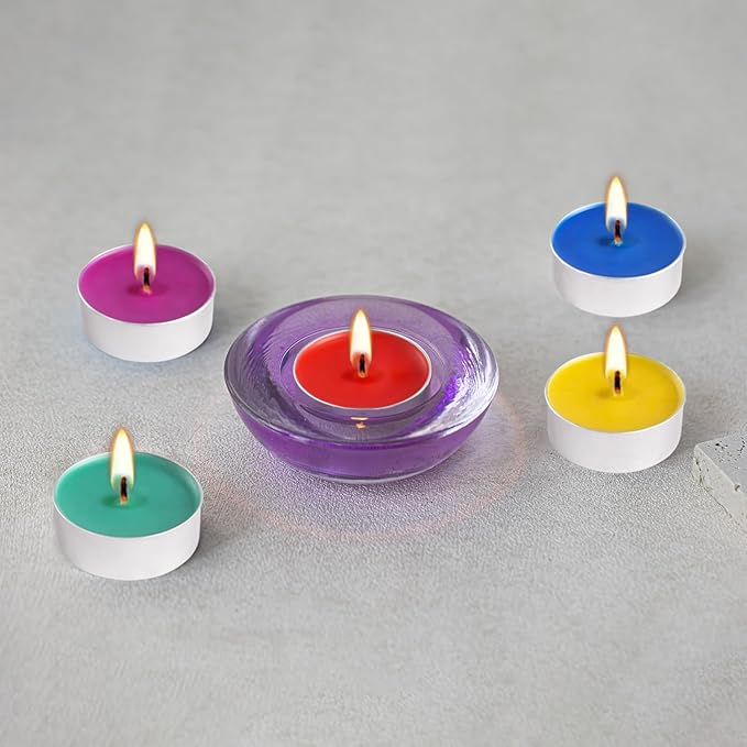 50 Pack Colored Tealights Candles - 4 Hour Burn Time Unscented Smokeless Tealight Candles for Home Decor, Parties, Weddings, Rituals
