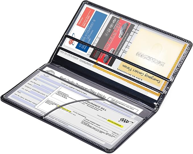 HERRIAT Car Registration and Insurance Card Holder,Glitter Leather Vehicle Glove Box Automobile Documents Paperwork Wallet Case Organizer for ID, Key Contact Information Cards,Men&Women