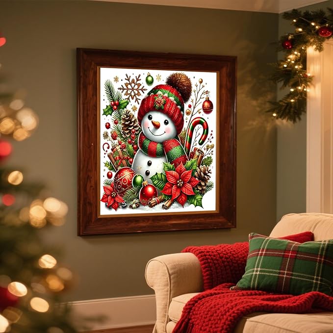 cviokrdu Christmas Diamond Art Kits for Adults, Snowman Diamond Painting Kits for Adults, Christmas Round 5D Gem Painting Kit Arts for DIY Crafts Gift Home Wall Decor 14x14inch